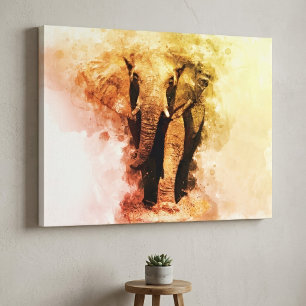 Majestic Male African Elephant Walking Watercolor Canvas Print