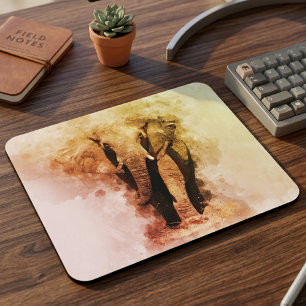 Majestic Male African Elephant Walking Watercolor Mouse Mat