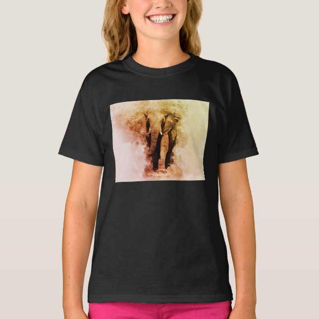 Majestic Male African Elephant Walking Watercolor T-Shirt (Front)