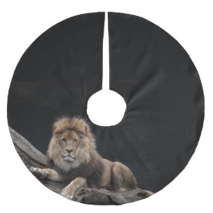 Majestic Male Lion Laying on Wood at the Zoo Brushed Polyester Tree Skirt