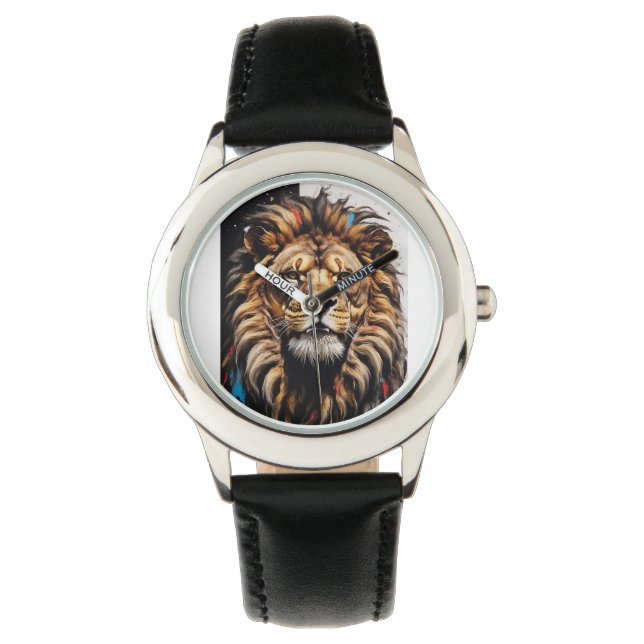 Majestic Mane: Lion's Gaze Timepiece Watch (Front)