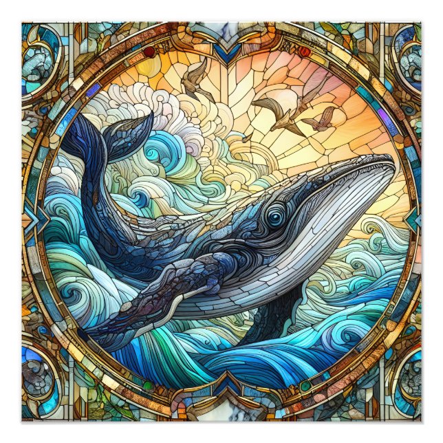 Majestic Marine Mosaic A Stained Glass Whale Photo Print (Front)