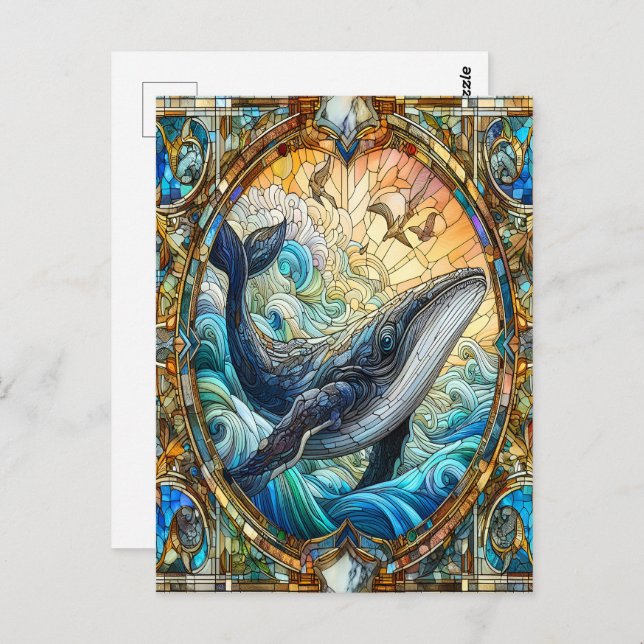 Majestic Marine Mosaic A Stained Glass Whale Postcard (Front/Back)
