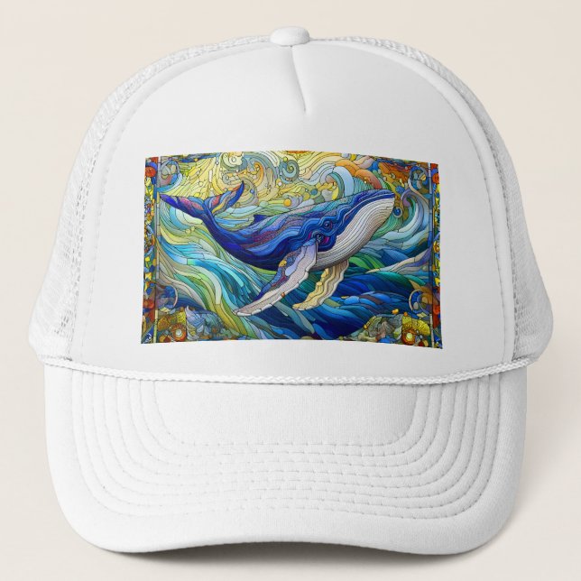 Majestic Marine Mosaic A Stained Glass Whale Trucker Hat (Front)