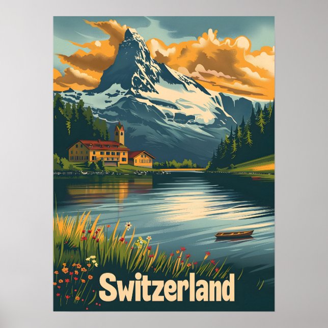 Majestic Matterhorn: Lakeside Bliss in Switzerland Poster (Front)