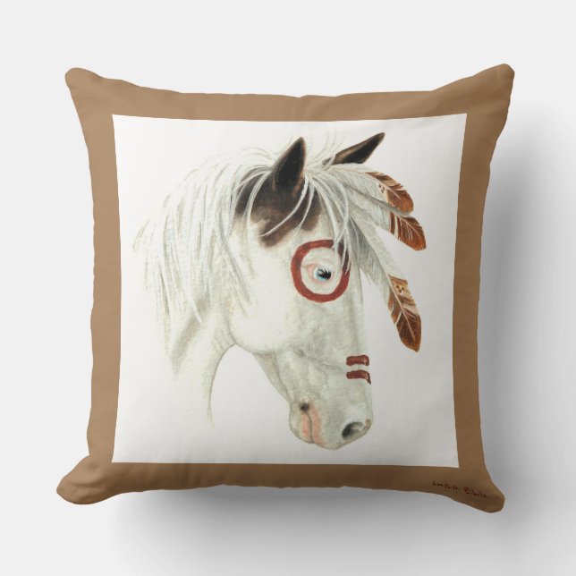 Majestic Medicine Hat Pony Horse art By Bihrle Cushion (Front)