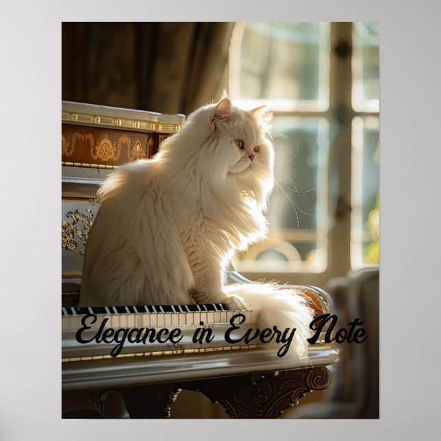 Majestic Melody: Persian Cat on the Piano Poster (Front)