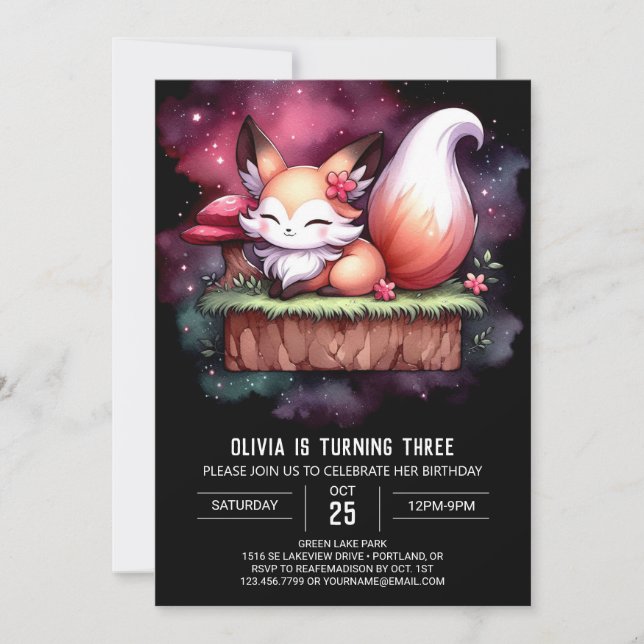 Majestic Modern Fox Birthday digital  Invitation (Front)