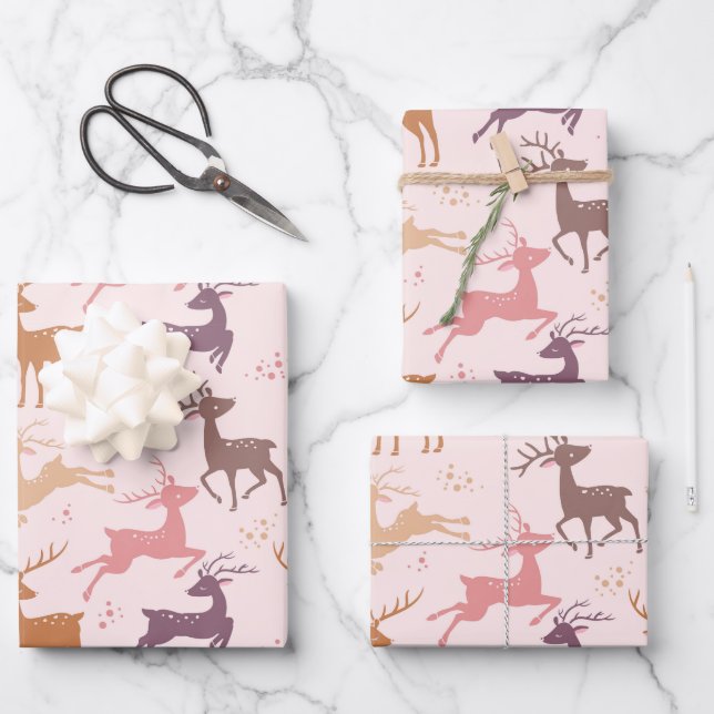 Majestic Moments: Enchanting Deer and Fawn Wrapping Paper Sheet (Front)