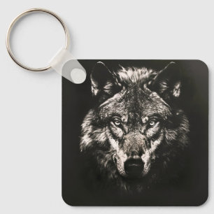 Majestic Monochrome Wild Wolf Key Ring