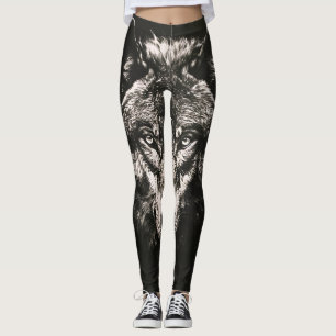 Majestic Monochrome Wild Wolf Leggings