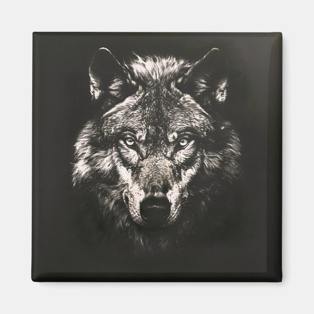 Majestic Monochrome Wild Wolf Magnet (Front)