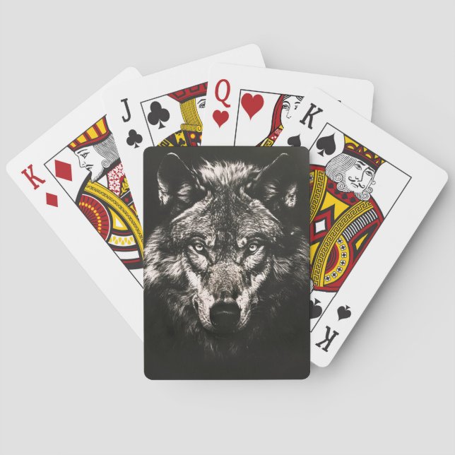 Majestic Monochrome Wild Wolf Playing Cards (Back)