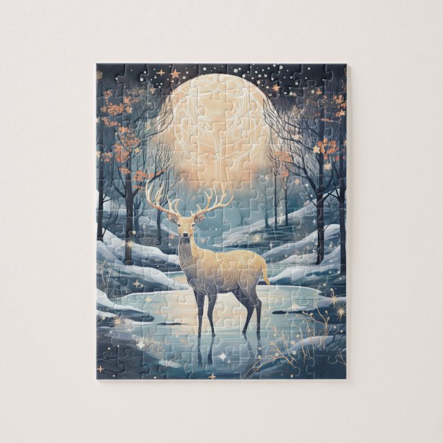 Majestic Moonlight Reindeer Christmas Holiday Jigsaw Puzzle (Vertical)