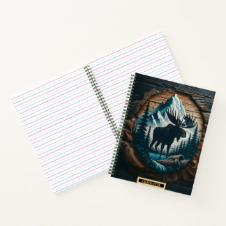 Majestic moose amidst rugged wilderness at dawn notebook
