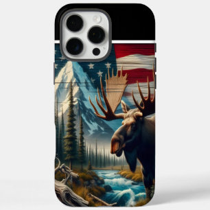Majestic Moose And American Flag iPhone 16 Pro Max Case
