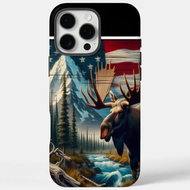 Majestic Moose And American Flag Case-Mate iPhone Case (Back)