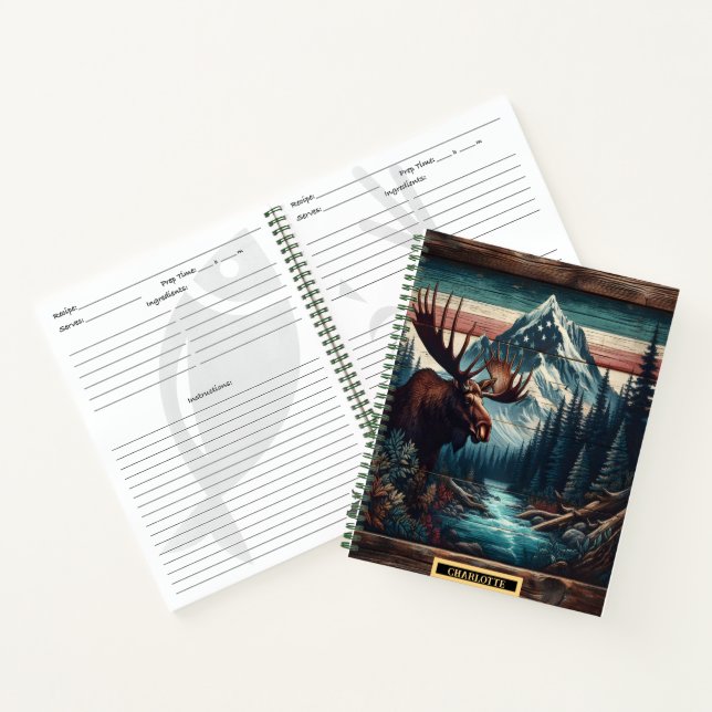 Majestic moose by a serene mountain river at dawn notebook (Inside)