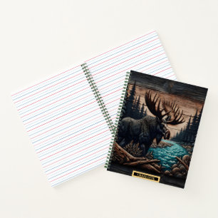 Majestic moose by a serene river at dusk notebook