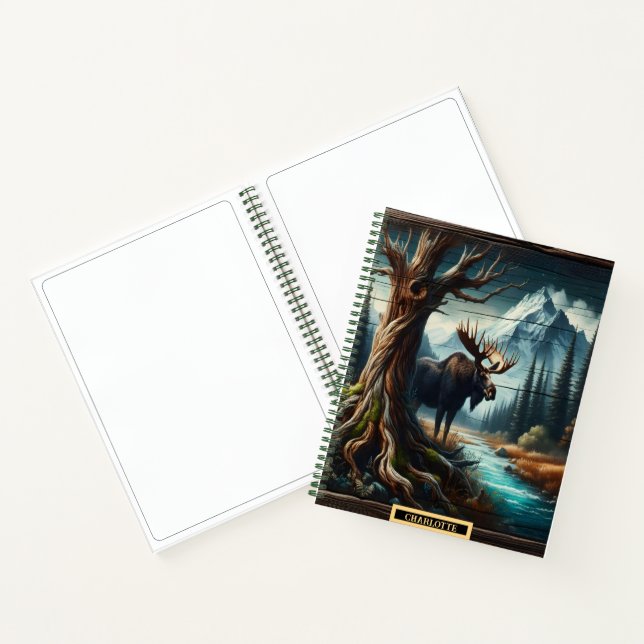 Majestic moose by a serene river in the wilderness notebook (Inside)