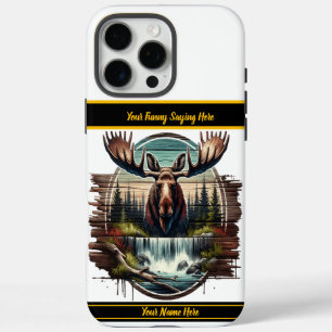 Majestic moose by a serene waterfall at dawn iPhone 16 pro max case