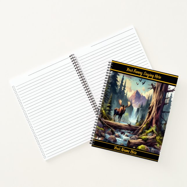 Majestic moose by a serene waterfall in nature notebook (Inside)