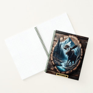 Majestic moose by a tranquil mountain stream notebook