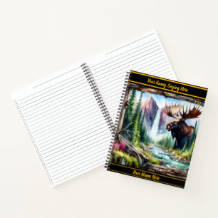 Majestic moose by a tranquil mountain stream notebook