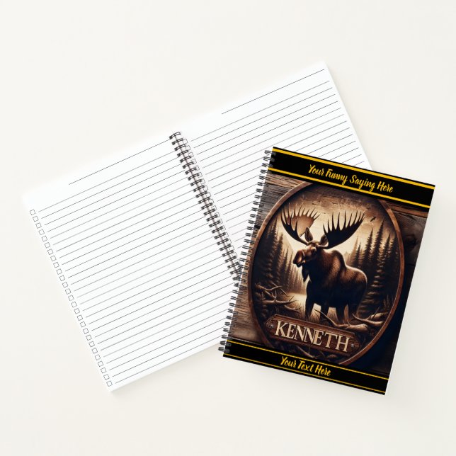 Majestic moose carved against a forest backdrop notebook (Inside)