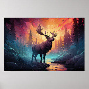 Majestic Moose (Elk) By Creek Wildfire Background Poster
