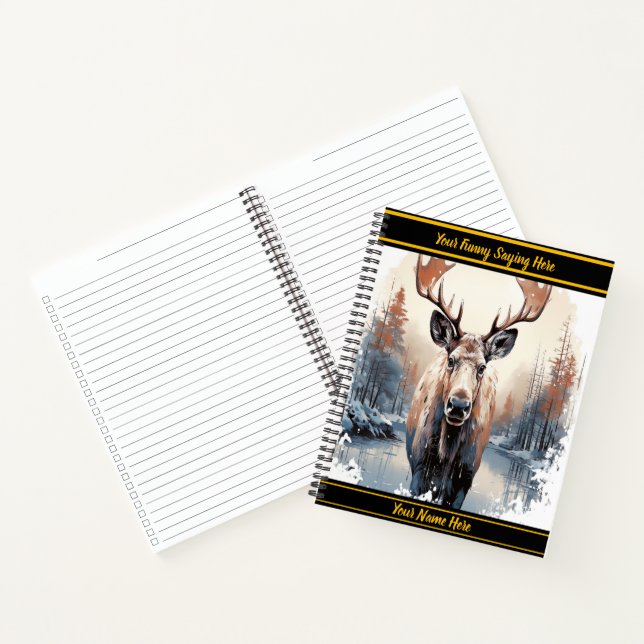 Majestic moose gazes over tranquil winter lake notebook (Inside)