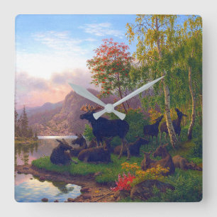 Majestic Moose in a Swedish Autumn Landscape Camp  Square Wall Clock