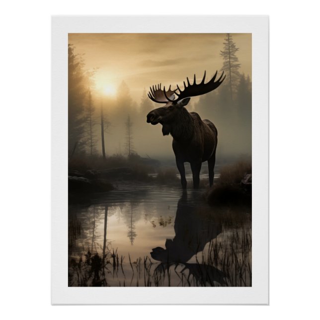 Majestic Moose in Dawn's Golden Glow Poster (Front)