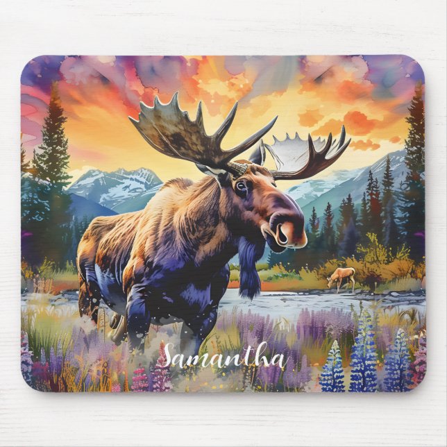 Majestic Moose in the Mountains Mouse Mat (Front)