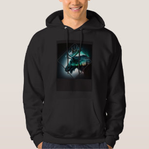 Majestic moose moonlight northern light scandinavi hoodie