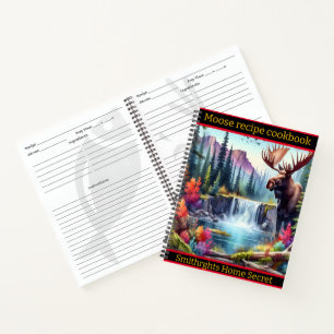 Majestic moose near a serene waterfall in autumn notebook