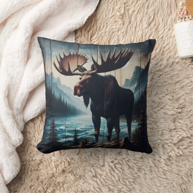 Majestic Moose Standing by a Lake at Dusk Cushion (Blanket)