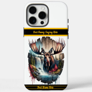 Majestic moose standing near a cascading waterfall iPhone 16 pro max case