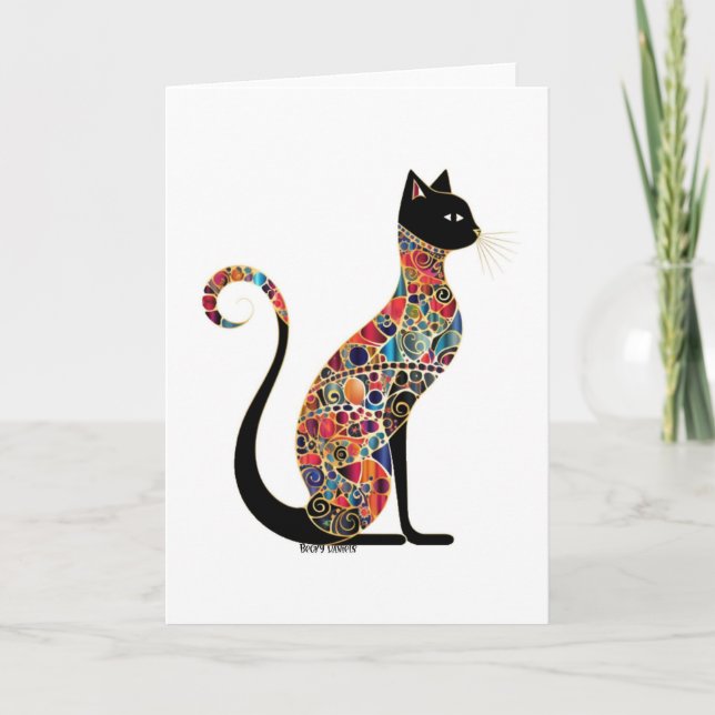 Majestic Mosaic Feline Cat Lady Card  (Front)