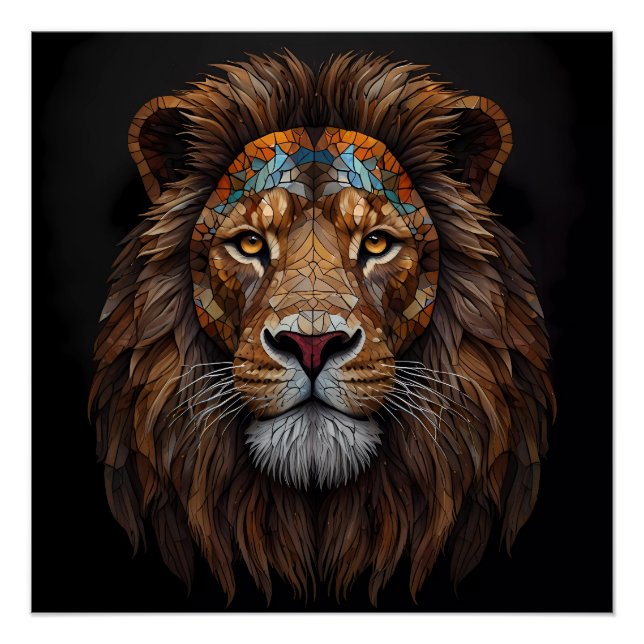 Majestic Mosaic Lion Head Poster (Front)