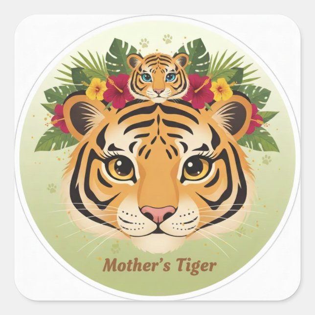 Majestic Mother Tiger and Cub Floral Sticker - Maa (Front)
