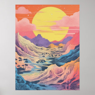 Majestic Mountain at Sunset Poster