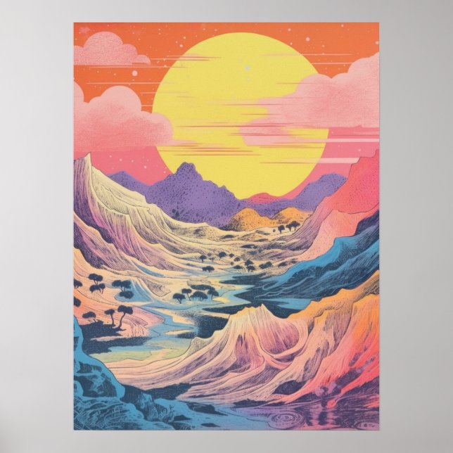 Majestic Mountain at Sunset Poster (Front)