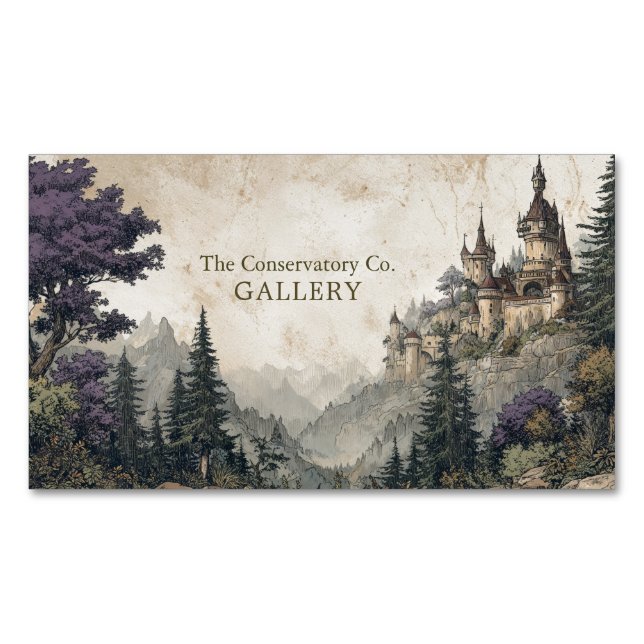 Majestic Mountain Castle High Fantasy Magnetic Business Card (Front)