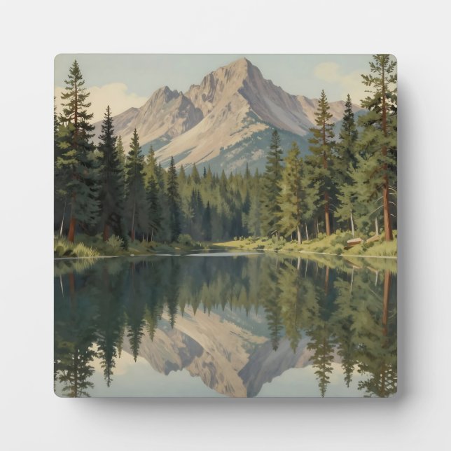 Majestic Mountain Lake Reflection Plaque (Front)
