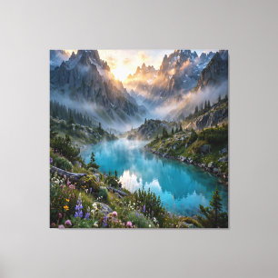 Majestic Mountain Lake Sunrise Stretched Wall Art