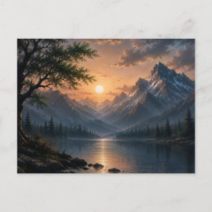 Majestic Mountain Lake Sunset Canvas Wall Art Postcard