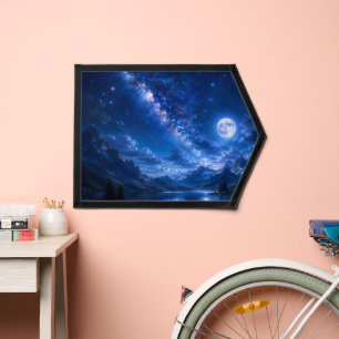 Majestic Mountain Lake Under a Starry Night Sky Pennant