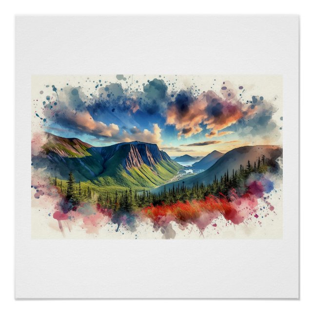 Majestic Mountain Landscape at Sunset,  Poster (Front)