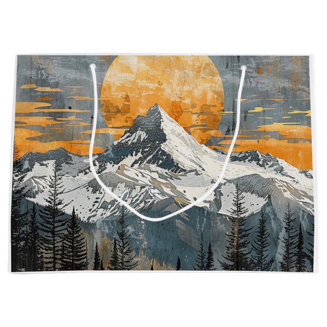 Majestic Mountain Landscape - Rustic Nature Large Gift Bag (Front)